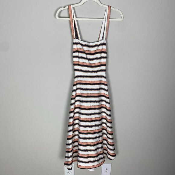 Hutch Tiffany Dress Striped Fit Flare Button Nautical Cross Back Beach Pink - Picture 2 of 8